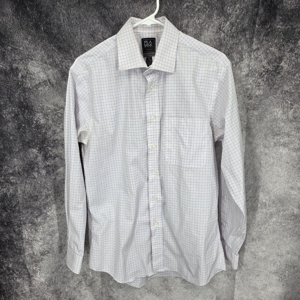 Jos A Bank Dress Shirt Mens 16 -‎ 33 Traveler Tech Check Long Sleeve